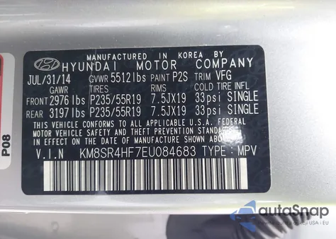 2014 Hyundai Santa Fe Gls from USA, damaged, VIN KM8SR4HF7EU084683